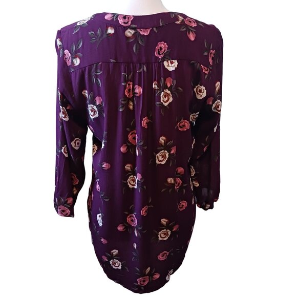 NEW Monday Fun Purple Floral Split Neck High-low Blouse Size S - Picture 5 of 9